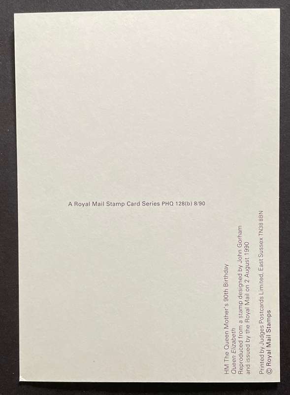 Stamp Postcard - British Philatelic Society - Queen Mother's 90th Birthday - MINT