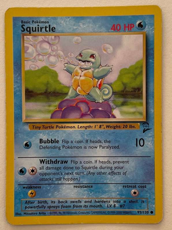 Pokémon Trading Card - 1999-2000 - SQUIRTLE- 93/130 2ND EDITION - COMMON - MP