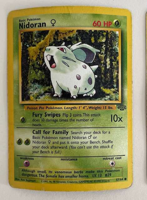 Pokémon Trading Card - X2 NIDORAN 1999 - 57/64 AND 55/102 MP