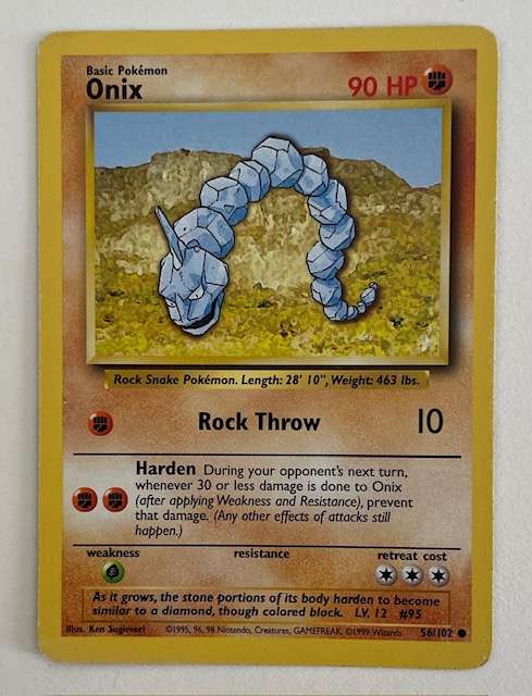 Pokémon Trading Card - ONIX - 1999- 56/102  - LP