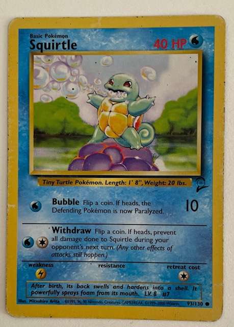 Pokémon Trading Card -SQUIRTLE 1999 - 2000 - 93/130 2ND EDITION - MP
