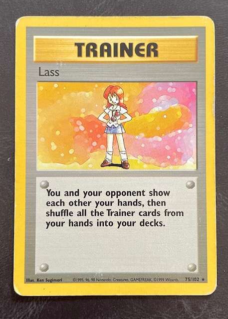 Pokémon Trading Card - 1999. Trainer Card - LASS - 75/102 - RARE! MP (SHADOWLESS)