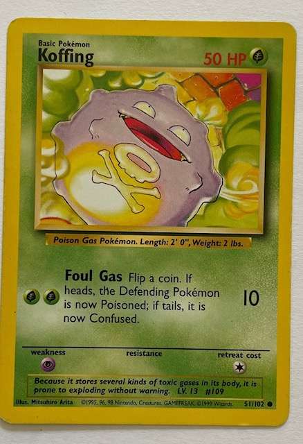 Pokémon Trading Card - 1999 - KOFFING - 51/102 LP - A MUST HAVE!