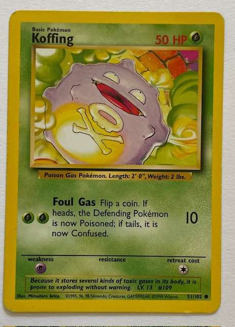 Pokémon Trading Card - 1999 - KOFFING - 51/102 LP - A MUST HAVE!