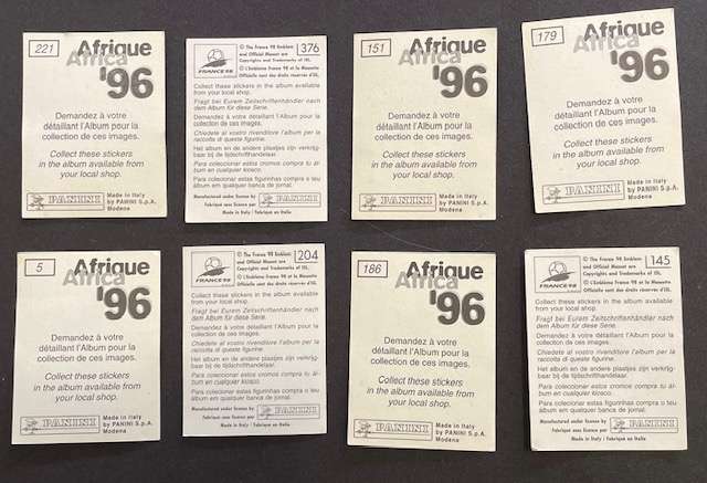 Panini Fifa World cup cards x 8 - 1996 and 1998