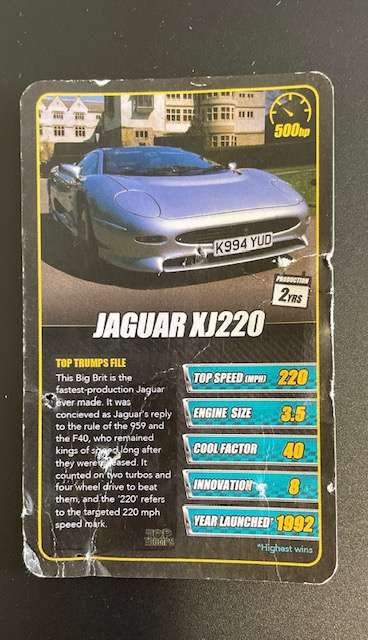Top Trumps cards - SPORTS CARS - Collectable