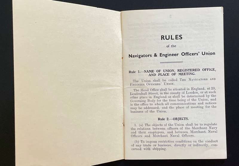 Vintage -The Navigators & Engineers Officers Union - RULES BOOKLET - 1936