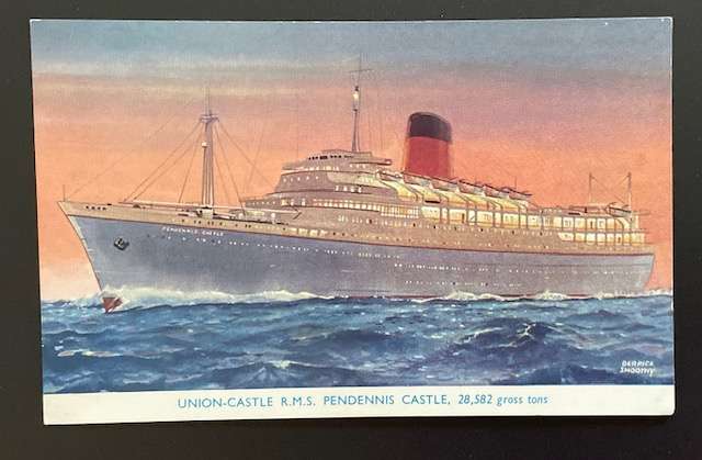 VINTAGE POSTCARD - SHIPS - UNION CASTLE RMS "PENDENNIS"  MARINE HISTORY