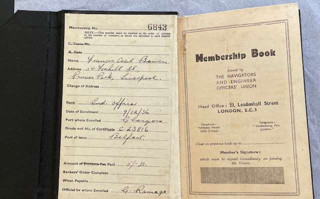 Vintage -The Navigators & Engineers Officers Union - MEMBER BOOKLET - 1936- F.C. BOWEN #Maritime