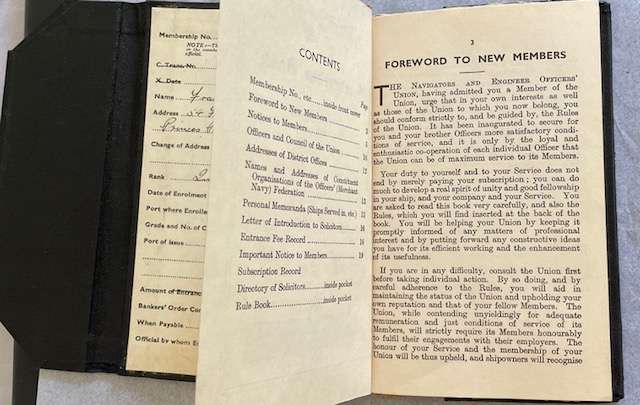 Vintage -The Navigators & Engineers Officers Union - MEMBER BOOKLET - 1936- F.C. BOWEN #Maritime