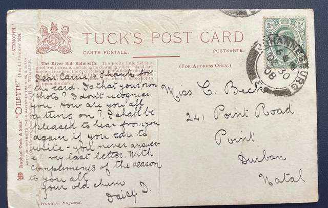 Antique postcard - TUCK'S -  SIDMOUTH - THE RIVER SID - OILETTE - #7014 POSTED IN 1908