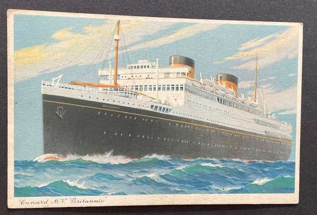 VINTAGE POSTCARD - SHIPS -CUNARD LINE - M.V. " BRITTANIC"
