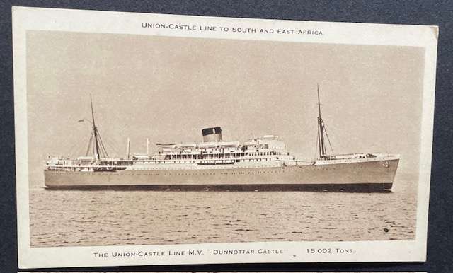 VINTAGE POSTCARD - SHIPS - "M.V.  DUNOTTAR CASTLE"