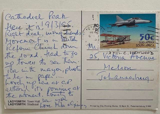 Vintage postcard - Ladysmith Town Hall - posted in 1995 - AFRICANA