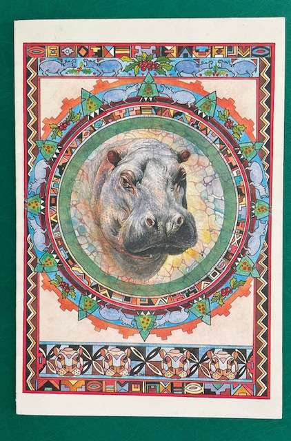 Postcard - Card - " The Venerable Hippo"  art by Sheila Santilhano - Pangolin cards