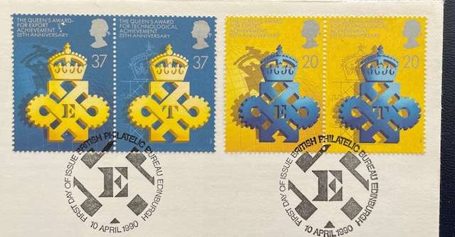 Stamps - UK -The Queens awards for export and technology 1990 - first day cover set - on paper