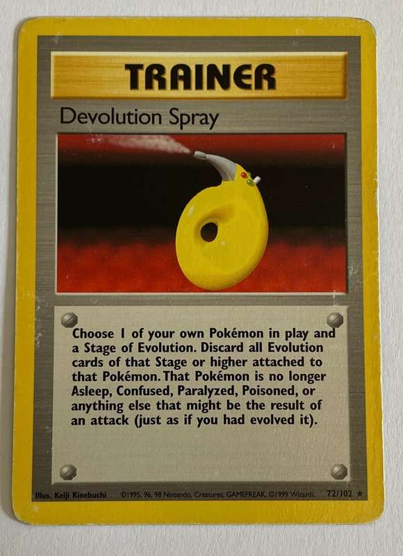 Pokémon Trainer Card - DEVOLUTION SPRAY - 1999 - 72/102