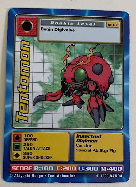 DIGIMON TRADING CARD - 1999 - TENTOMON - ROOKIE - ST07. LP NM