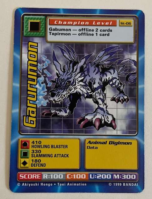 DIGIMON TRADING CARD - 1999 - GARURUMON CHAMP LEVEL - ST06.  LP NM
