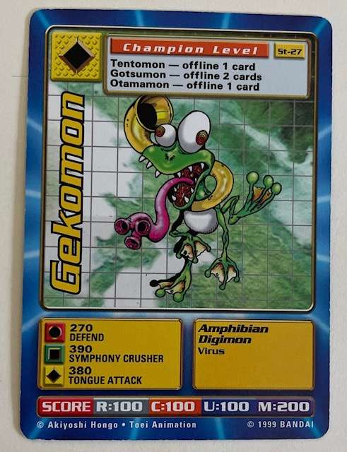 DIGIMON TRADING CARD - 1999 - GECKOMON CHAMP LEVEL - ST27. LP NM