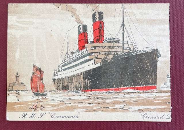 Vintage postcard - R.M.S. 'Carmania' - Cunard Line. Maritime history
