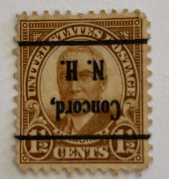 Warren G Harding 1.5 cent stamp with INVERTED PRECANCEL. Scott #686  LH . RARE!  1925