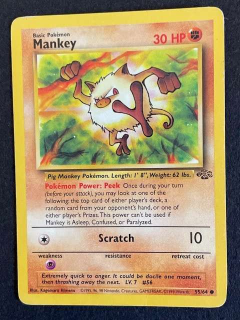 Pokémon Trading Card - 1999 - MANKEY - 55/64  LP