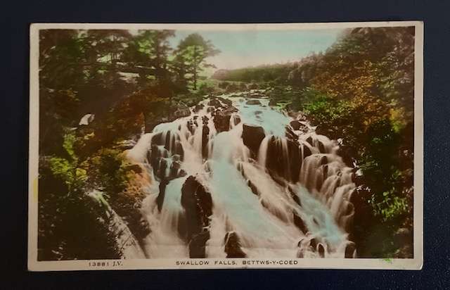 Antique VALENTINES POSTCARD - EMBOSSED - SWALLOW FALLS - BETTWS-Y-COED - POSTED 1920'S