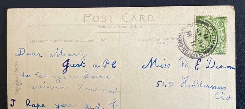 Antique VALENTINES POSTCARD - MONUMENT BRIDGE HULL - POSTED 1911 - HAS STAMP