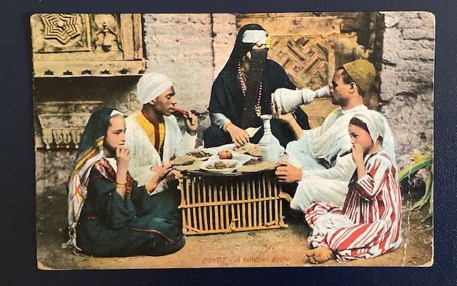 Antique POSTCARD - EGYPT - A FAMILY DINNER - #228 POSTED IN 1914 - HAS STAMP