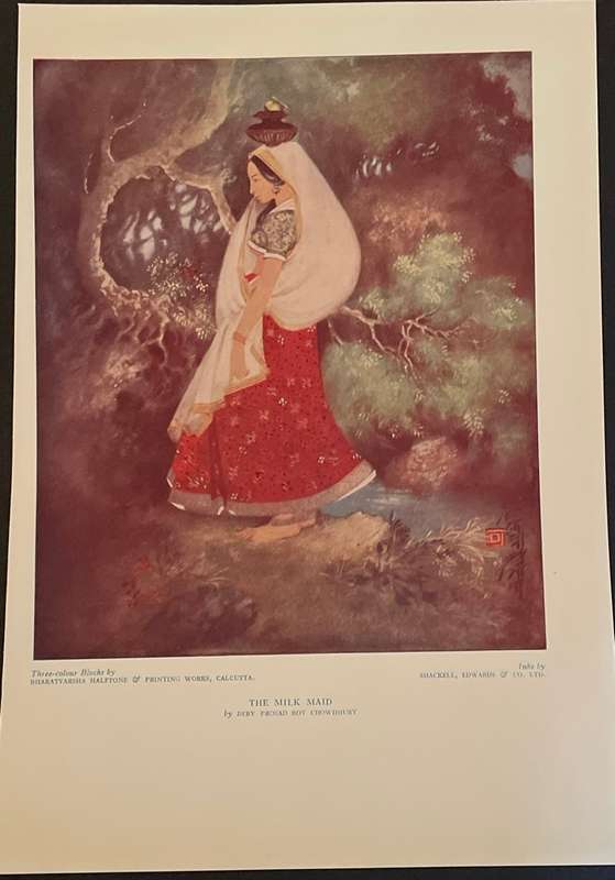 Vintage magazine art print - "The Milkmaid" by Deby Prasad Roy Chowdhury. Printing works Calcutta