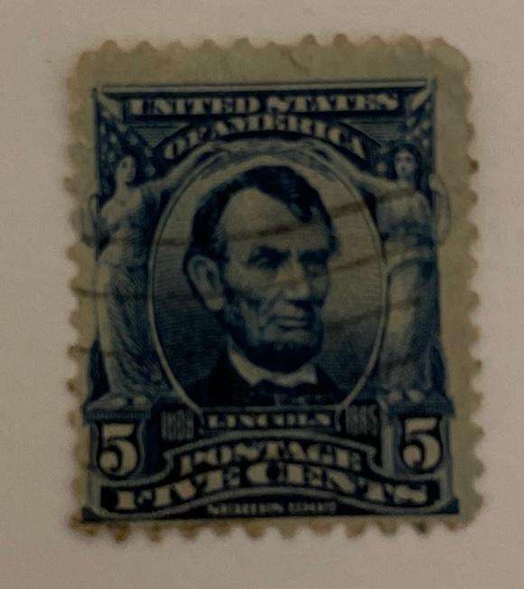 USA stamp - Abraham Lincoln 5c - 1902 series - Used.  Scott  #304