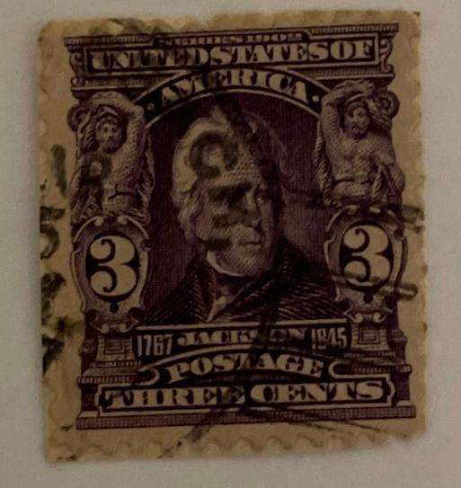 USA stamp - 1902 Series - Andrew Jackson 3c - 1903 - used, on original paper