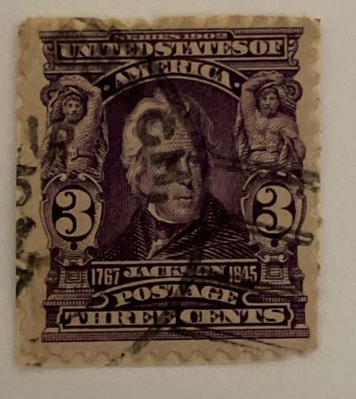 USA stamp - 1902 Series - Andrew Jackson 3c - 1903 - used, on original paper