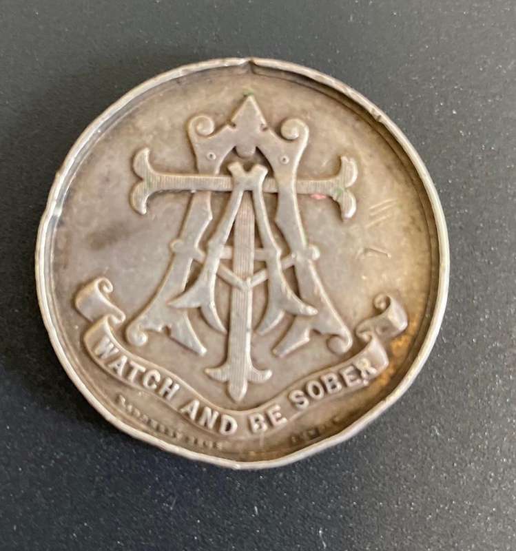 Antique 1893 Army Temperance Medal - with Masonic symbols on reverse.