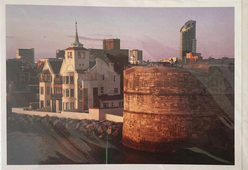 Vintage Large postcard - The Round Tower and Tower House , White Dog Gallery,  England
