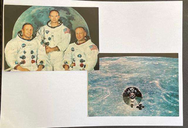 Two Vintage postcards - SPACE - Aldrin, Collins and Armstrong + The Lunar project