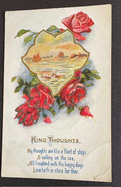 Antique postcard - KIND THOUGHTS - 1917