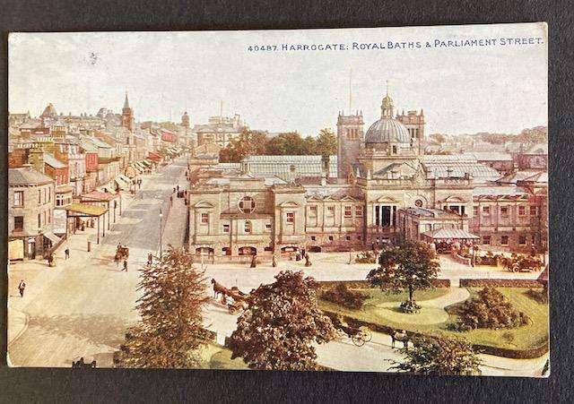 Antique postcard - Celesque Series - Photochrom Co. Harrogate Royal Baths and Parliament # 40487