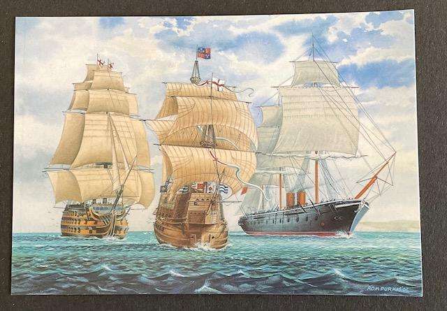 Large postcard - HMS VICTORY, The MARY ROSE and HMS WARRIOR - Marine history