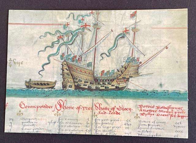 Large postcard - The MARY ROSE - as depicted in 16th Century list of King's ships - Marine history