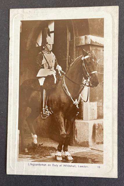 Antique Postcard - Lifegaurdsman on duty at Whitehall, London 1930 George V stamp