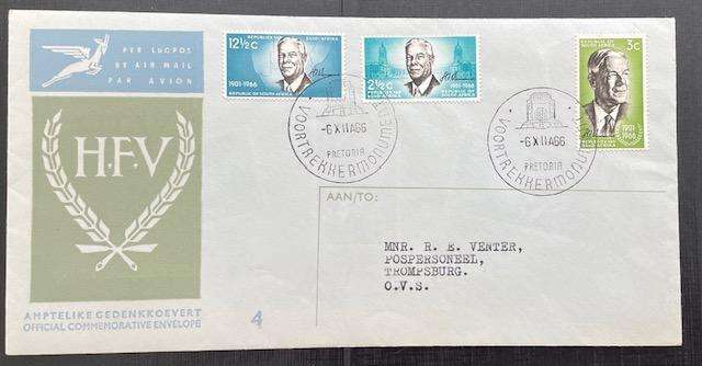 First Day Cover - South Africa - 1966 - HFV - stamped Pretoria - Voortrekker monument