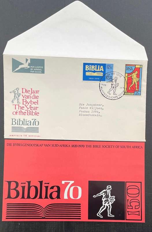 First Day Cover - South Africa - 1970 - BIBLIA - Stamped in Cape Town