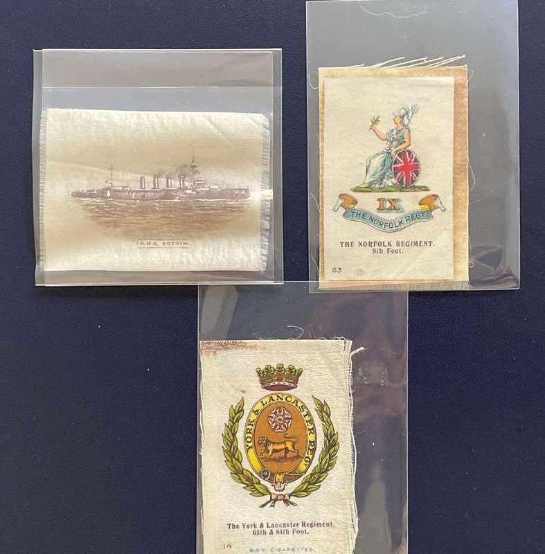 Vintage Collectible Silk Cigarette cards - WAR regiments and RMS. Antrim