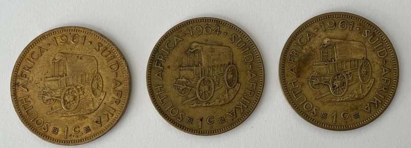 South African 1 cent coin 1961 x3