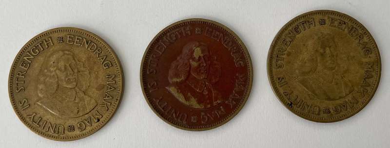 South African 1 cent coins x3 - 1961, 1963, 1964.