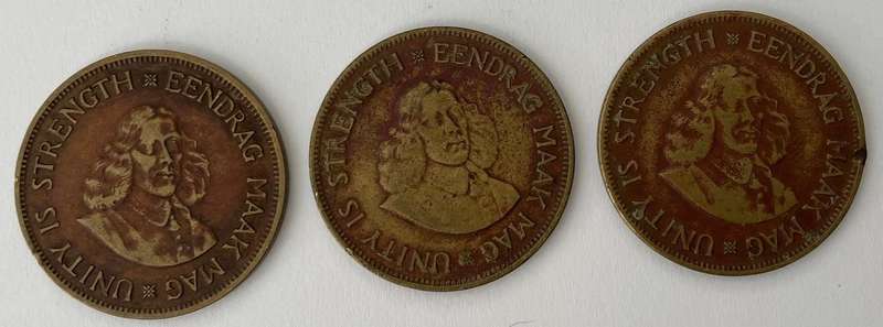 South African 1 cent coins x3 - all 1961