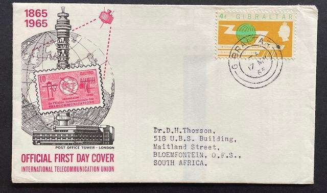 FDC - Gibraltar - International Telecommunication Union 100 years - 1965