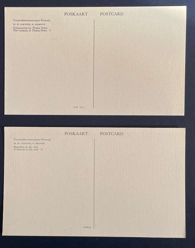 VOORTREKKER MONUMENT  POSTCARDS (2)  -  unused  #5 and 6 .   #Africana